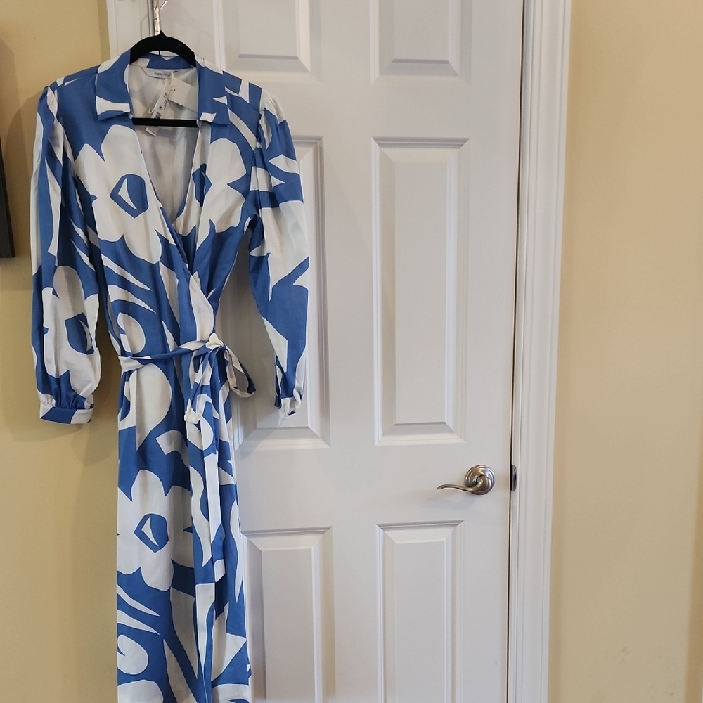Blue and White Floral Wrap Dress